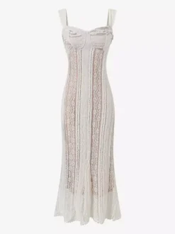 Robe longue sirène sans manches en dentelle avec bustier pour femme 2026