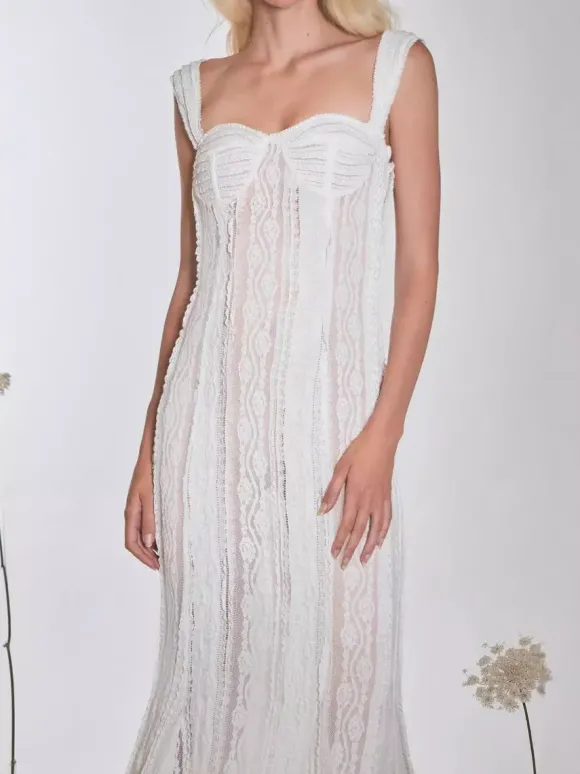 Robe longue sirène sans manches en dentelle avec bustier pour femme 2026