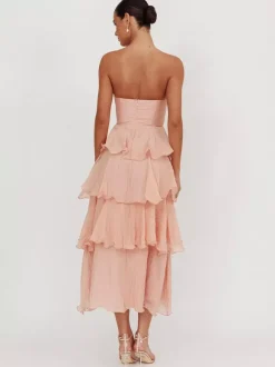 Robe longue à volants étagés pour femme - Robe tube trapèze sans manches à plusieurs épaisseurs - Idéale pour les invités aux mariages d'été 2026