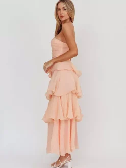 Robe longue à volants étagés pour femme - Robe tube trapèze sans manches à plusieurs épaisseurs - Idéale pour les invités aux mariages d'été 2026