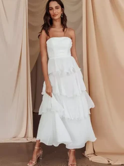Robe longue à volants étagés pour femme - Robe tube trapèze sans manches à plusieurs épaisseurs - Idéale pour les invités aux mariages d'été 2026
