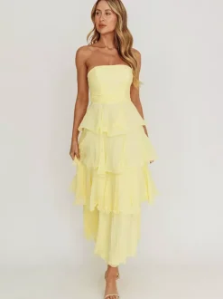 Robe longue à volants étagés pour femme - Robe tube trapèze sans manches à plusieurs épaisseurs - Idéale pour les invités aux mariages d'été 2026