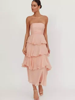 Robe longue à volants étagés pour femme - Robe tube trapèze sans manches à plusieurs épaisseurs - Idéale pour les invités aux mariages d'été 2026