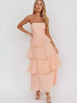 Robe longue à volants étagés pour femme - Robe tube trapèze sans manches à plusieurs épaisseurs - Idéale pour les invités aux mariages d'été 2026