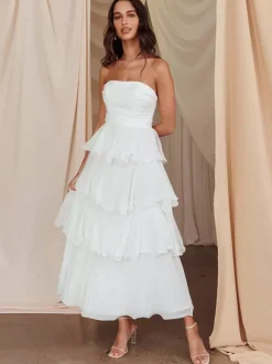 Robe longue à volants étagés pour femme - Robe tube trapèze sans manches à plusieurs épaisseurs - Idéale pour les invités aux mariages d'été 2026