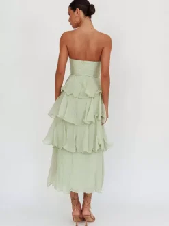 Robe longue à volants étagés pour femme - Robe tube trapèze sans manches à plusieurs épaisseurs - Idéale pour les invités aux mariages d'été 2026
