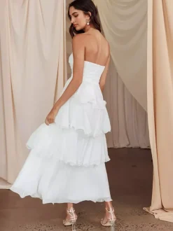 Robe longue à volants étagés pour femme - Robe tube trapèze sans manches à plusieurs épaisseurs - Idéale pour les invités aux mariages d'été 2026