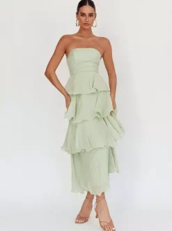 Robe longue à volants étagés pour femme - Robe tube trapèze sans manches à plusieurs épaisseurs - Idéale pour les invités aux mariages d'été 2026