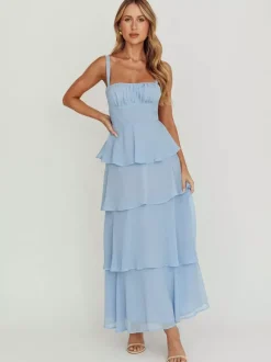 Robe longue à volants étagés pour femme - Fairycore col carré dos nu coupe trapèze - Invitée à un mariage d'été à la plage 2026