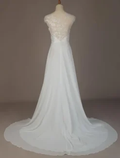 Robe mariée trapèze en dentelle dos transparent à traîne Robe de mariage