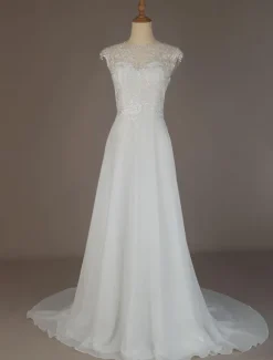 Robe mariée trapèze en dentelle dos transparent à traîne Robe de mariage