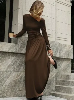 Robe maxi asymétrique à manches longues pour femme 2026