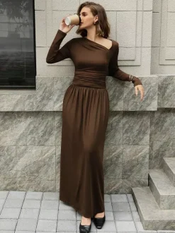 Robe maxi asymétrique à manches longues pour femme 2026