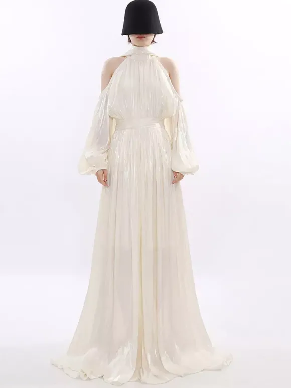 Robe maxi de soirée abricot sans manches à épaules dénudées chic et semi-formelle robe d'été