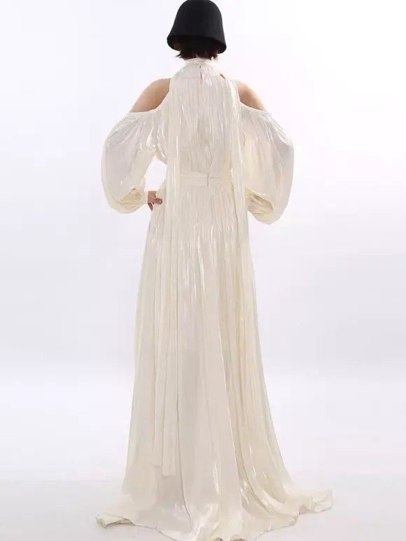 Robe maxi de soirée abricot sans manches à épaules dénudées chic et semi-formelle robe d'été