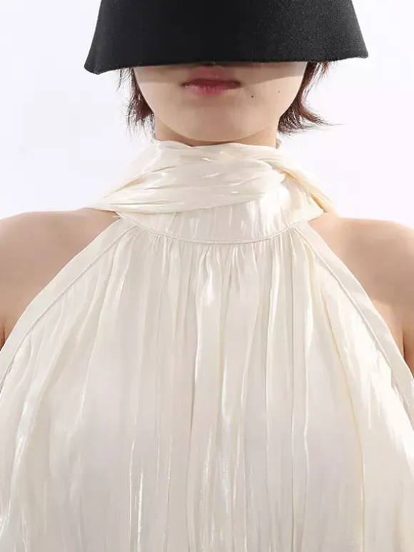 Robe maxi de soirée abricot sans manches à épaules dénudées chic et semi-formelle robe d'été
