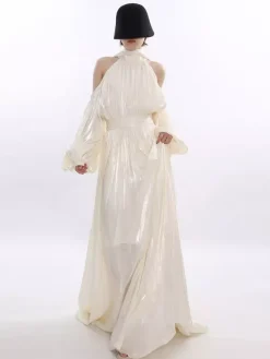 Robe maxi de soirée abricot sans manches à épaules dénudées chic et semi-formelle robe d'été