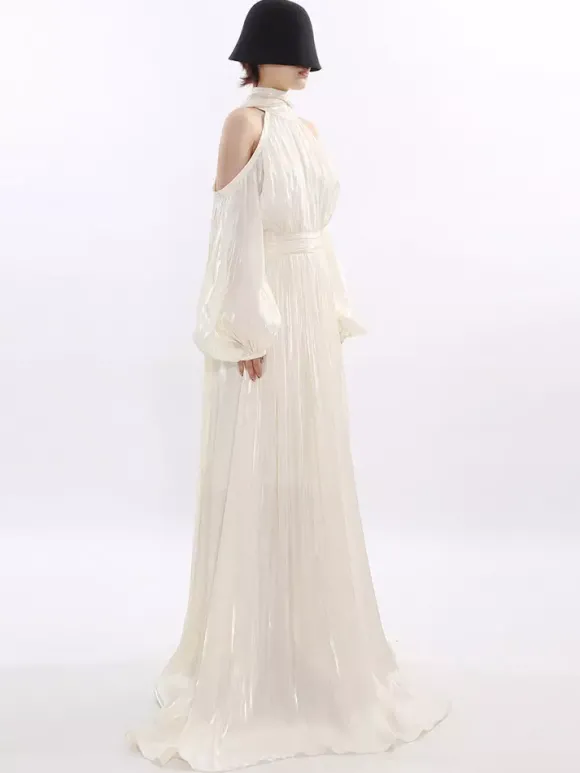 Robe maxi de soirée abricot sans manches à épaules dénudées chic et semi-formelle robe d'été