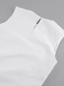 Robe maxi de tous les jours pour femme sans manches col rond taille naturelle élégante robe blanche