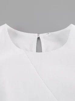 Robe maxi de tous les jours pour femme sans manches col rond taille naturelle élégante robe blanche
