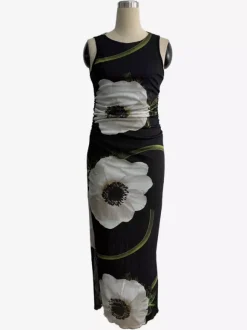 Robe maxi femme à imprimé floral - Élégante robe moulante froncée - Style vintage années 90 idéale pour l'été au quotidien (collection 2026)
