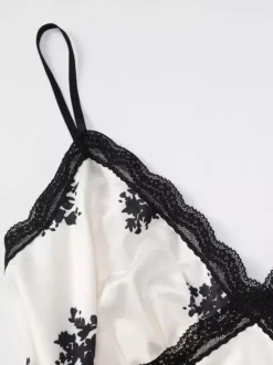 Robe maxi imprimée abricot en dentelle sans manches à col V pour femme