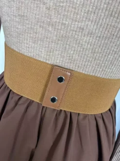 Robe maxi trapèze à manches longues coupe trapèze en maille côtelée demi-zip et patchwork ceinture intégrée collection femme 2026