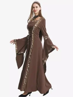 Robe médiévale grande taille pour femme style Renaissance vintage à lacets pour Halloween