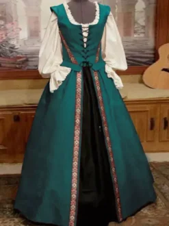 Robe 18ème siècle à Manches Longues Robe de Bal Bordeaux Vintage Style Renaissance