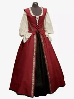 Robe 18ème siècle à Manches Longues Robe de Bal Bordeaux Vintage Style Renaissance
