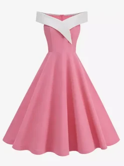 Robe midi bordeaux à épaules dénudées et coupe trapèze pour femme élégante et habillée.