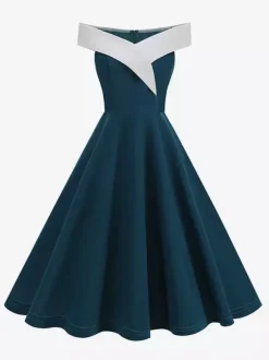 Robe midi bordeaux à épaules dénudées et coupe trapèze pour femme élégante et habillée.