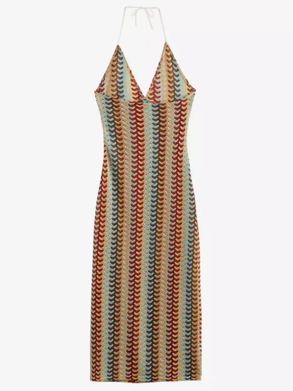 Robe midi dos nu en crochet color block pour femme style bohème chic