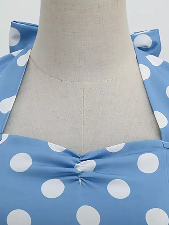 Robe midi dos nu rose à pois style vintage chic