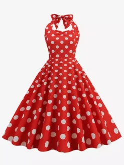 Robe midi dos nu rose à pois style vintage chic