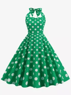 Robe midi dos nu rose à pois style vintage chic