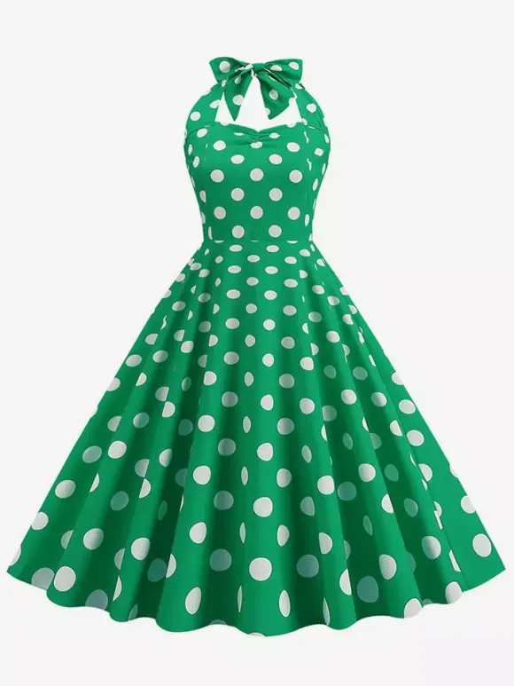 Robe midi dos nu rose à pois style vintage chic