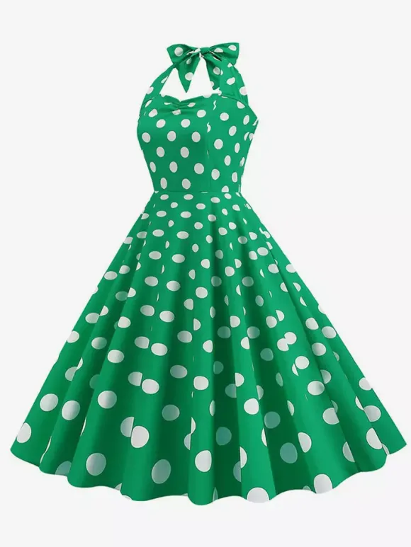 Robe midi dos nu rose à pois style vintage chic