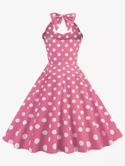 Robe midi dos nu rose à pois style vintage chic