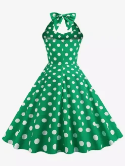 Robe midi dos nu rose à pois style vintage chic
