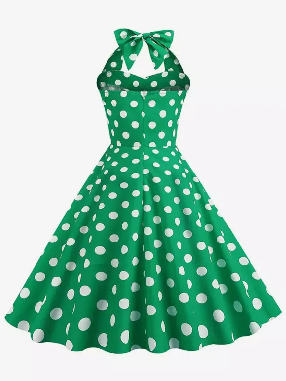Robe midi dos nu rose à pois style vintage chic