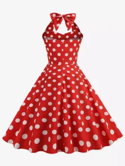 Robe midi dos nu rose à pois style vintage chic