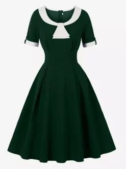 Robe midi d'été trapèze à col Peter Pan contrasté pour femme 2026