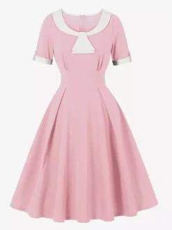 Robe midi d'été trapèze à col Peter Pan contrasté pour femme 2026