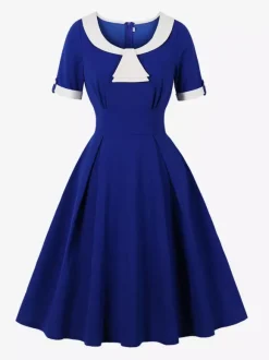 Robe midi d'été trapèze à col Peter Pan contrasté pour femme 2026