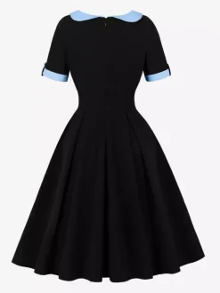 Robe midi d'été trapèze à col Peter Pan contrasté pour femme 2026