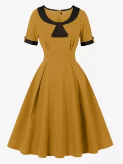Robe midi d'été trapèze à col Peter Pan contrasté pour femme 2026