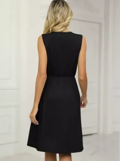 Robe midi en dentelle à col V pour femme - Robe d'été trapèze sans manches avec poches - Tenue décontractée d'été 2026