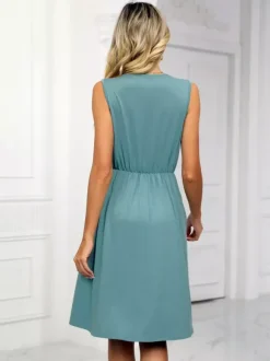 Robe midi en dentelle à col V pour femme - Robe d'été trapèze sans manches avec poches - Tenue décontractée d'été 2026