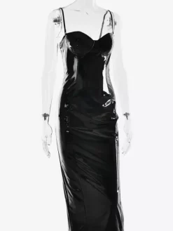 Robe midi moulante en cuir éco-responsable sexy pour femmes 2026